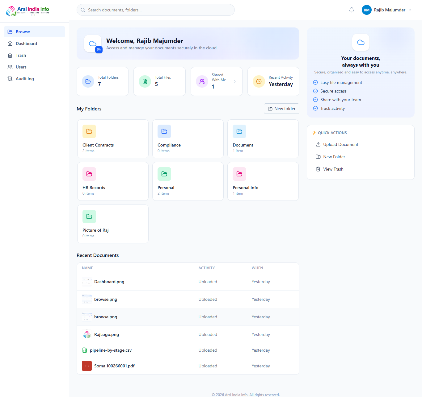 Secure Cloud Document Manager browse screenshot