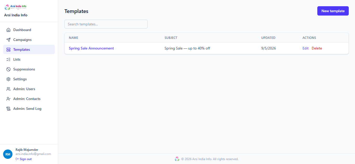 Templates list