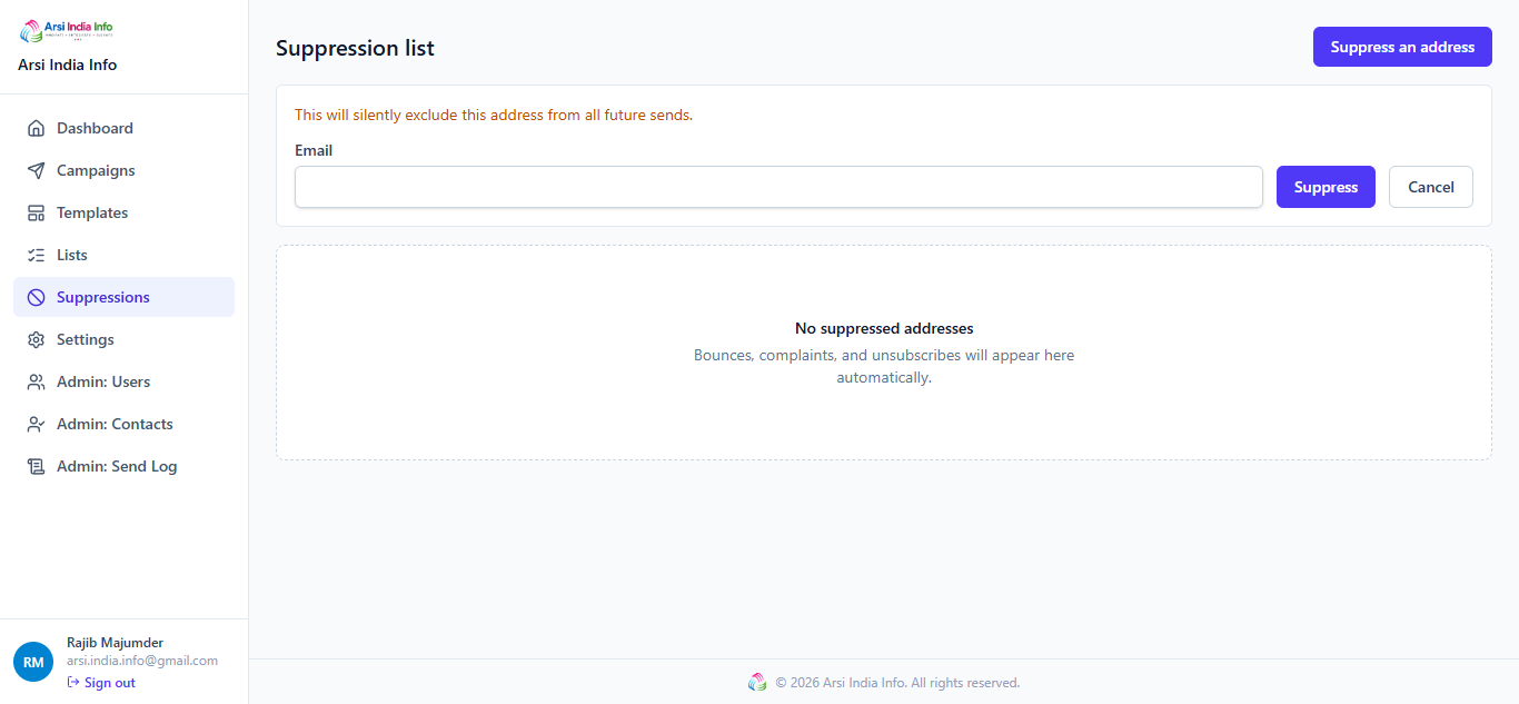 Suppressing an address manually