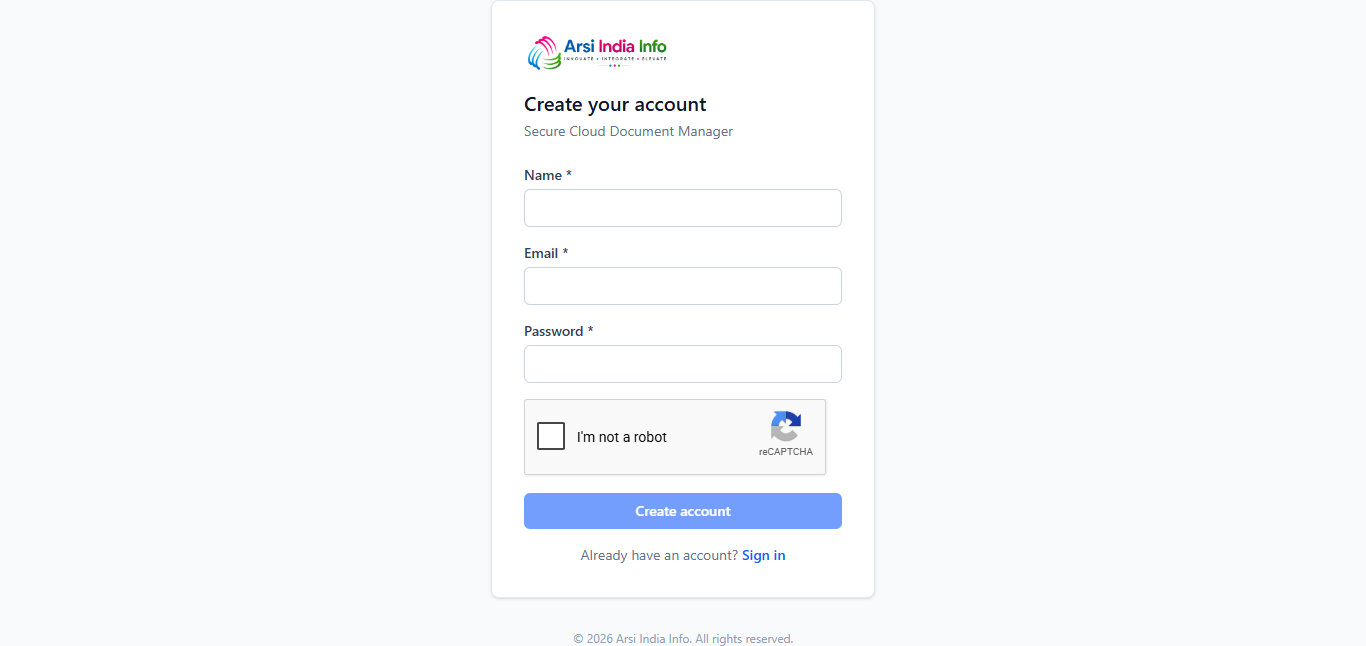 Create your account page