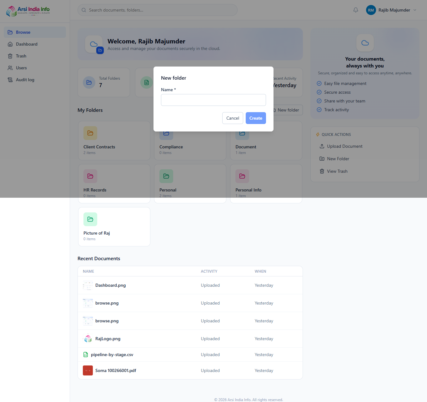 New folder dialog