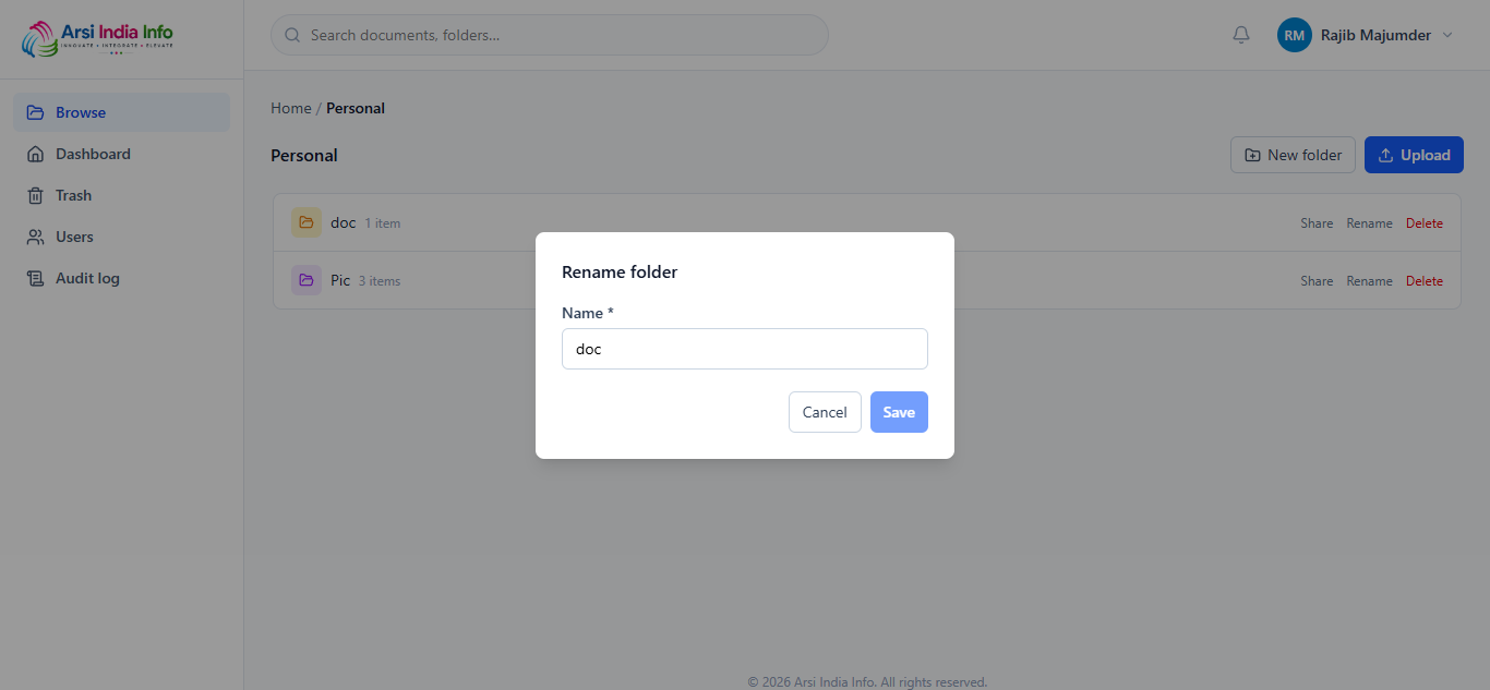 Rename folder dialog