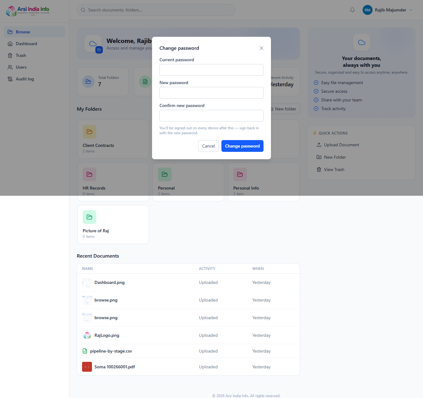 Change password dialog